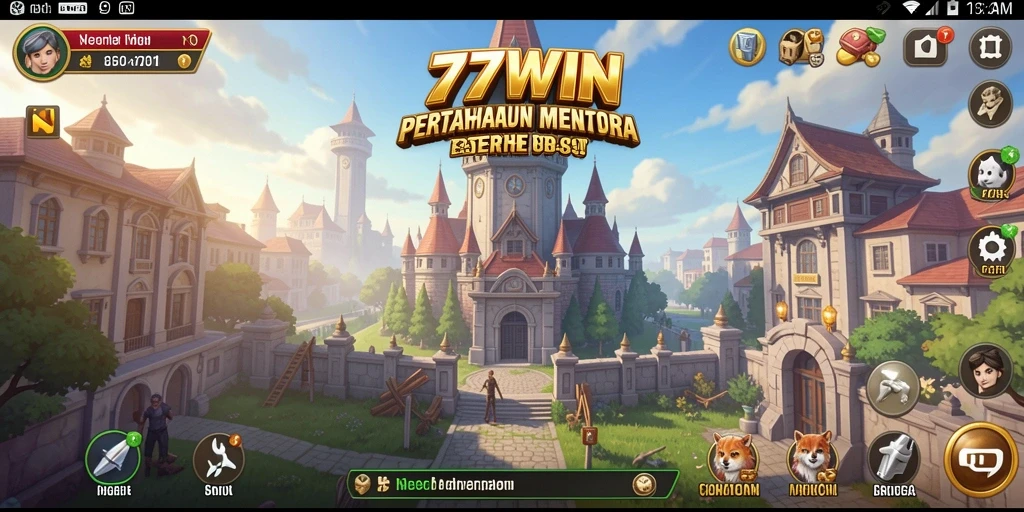 Tampilan gameplay seru dalam 77WIN yang menampilkan menara pertahanan.