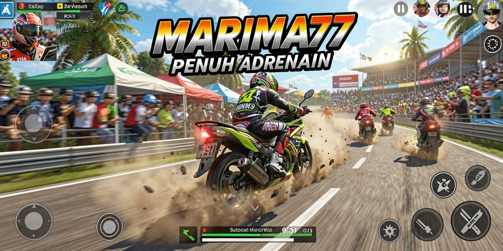 Tampilan gameplay balapan motor yang mendebarkan di MARIMA77.