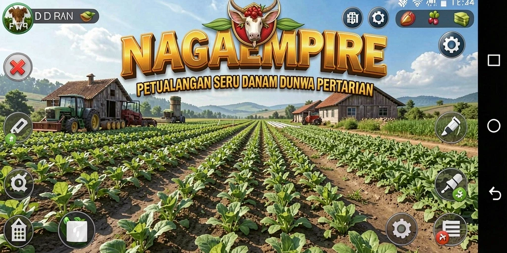 Tampilan gameplay menarik NAGAEMPIRE yang menampilkan aktivitas bertani.