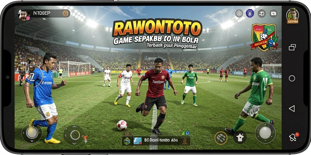 Screenshot menunjukkan gameplay intens dari RAWONTOTO dengan tim sepak bola bertanding.