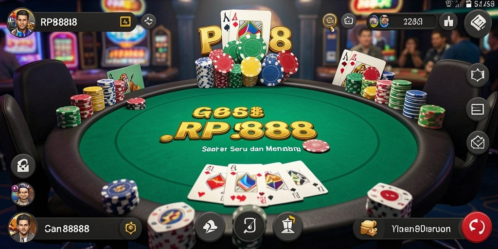 Screenshot RP8888 menampilkan aksi seru dalam permainan Poker.