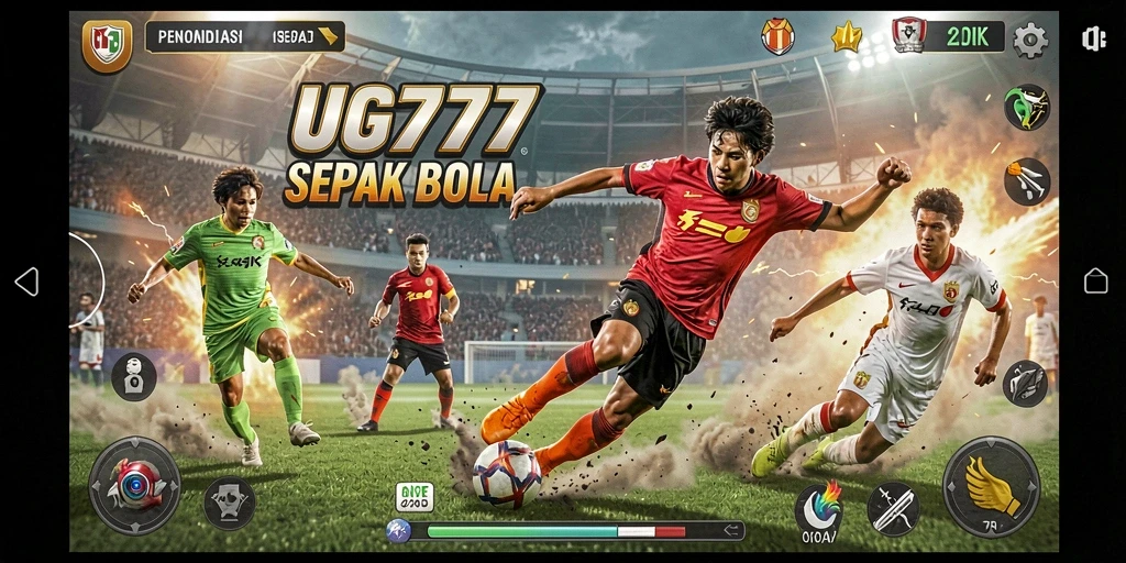 Gameplay UG777 yang seru dengan aksi sepak bola intens.